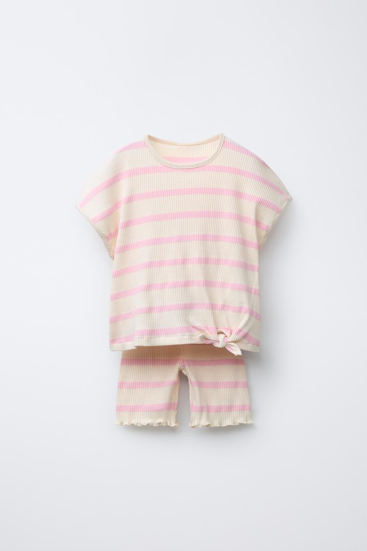 STRIPED KNOT T-SHIRT AND CYCLING LEGGINGS SET Pink ZARA South