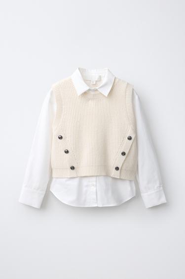 CHEMISE AVEC GILET EN MAILLE À BOUTONS - Blanc cassé de Zara - Image 0