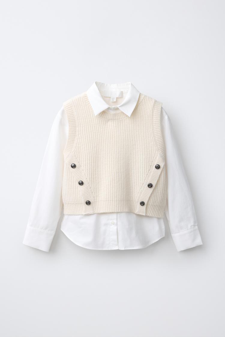 CAMISA COMBINADA CHALECO PUNTO BOTONES
