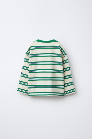 T-SHIRT RAYURES BRODÉES - Blanc / Vert de Zara - Image 1