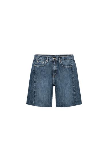 Zara ZW COLLECTION RELAXED FIT MID-RISE DENIM SHORTS - Blue