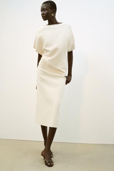 A-LINE KNIT MIDI SKIRT - Ecru by Zara