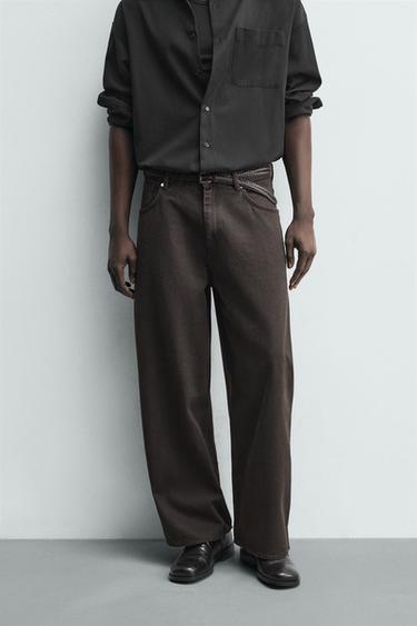 WIDE-LEG JEANS - Brown by Zara