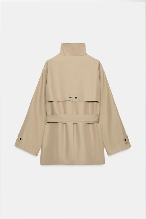 GABARDINE COL MONTANT CEINTURE - Marron clair de Zara - Image 7