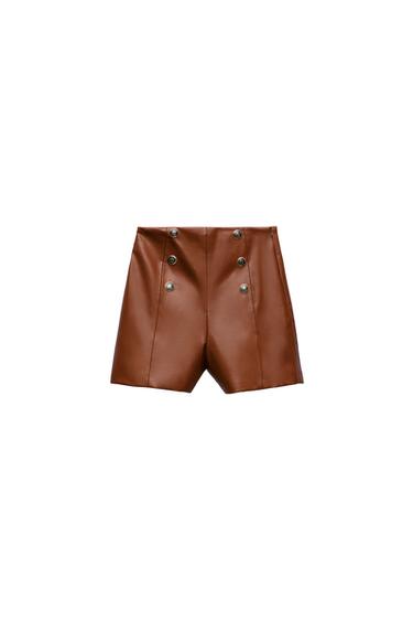 FAUX LEATHER BERMUDA SHORTS WITH BUTTONS