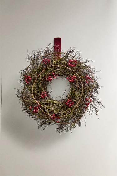 CHRISTMAS WREATH DECORATION WITH DRIED LEAVES AND FLOWER - Green by Zara