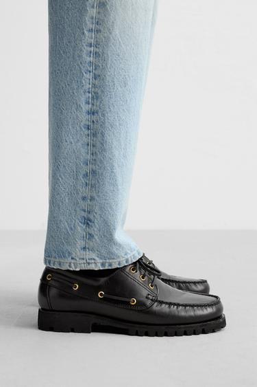 LEATHER DECK SHOES - Black by Zara - Image 0