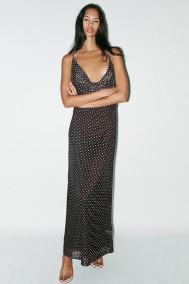 LONG POLKA DOT DRESS - Brown / Ecru by Zara