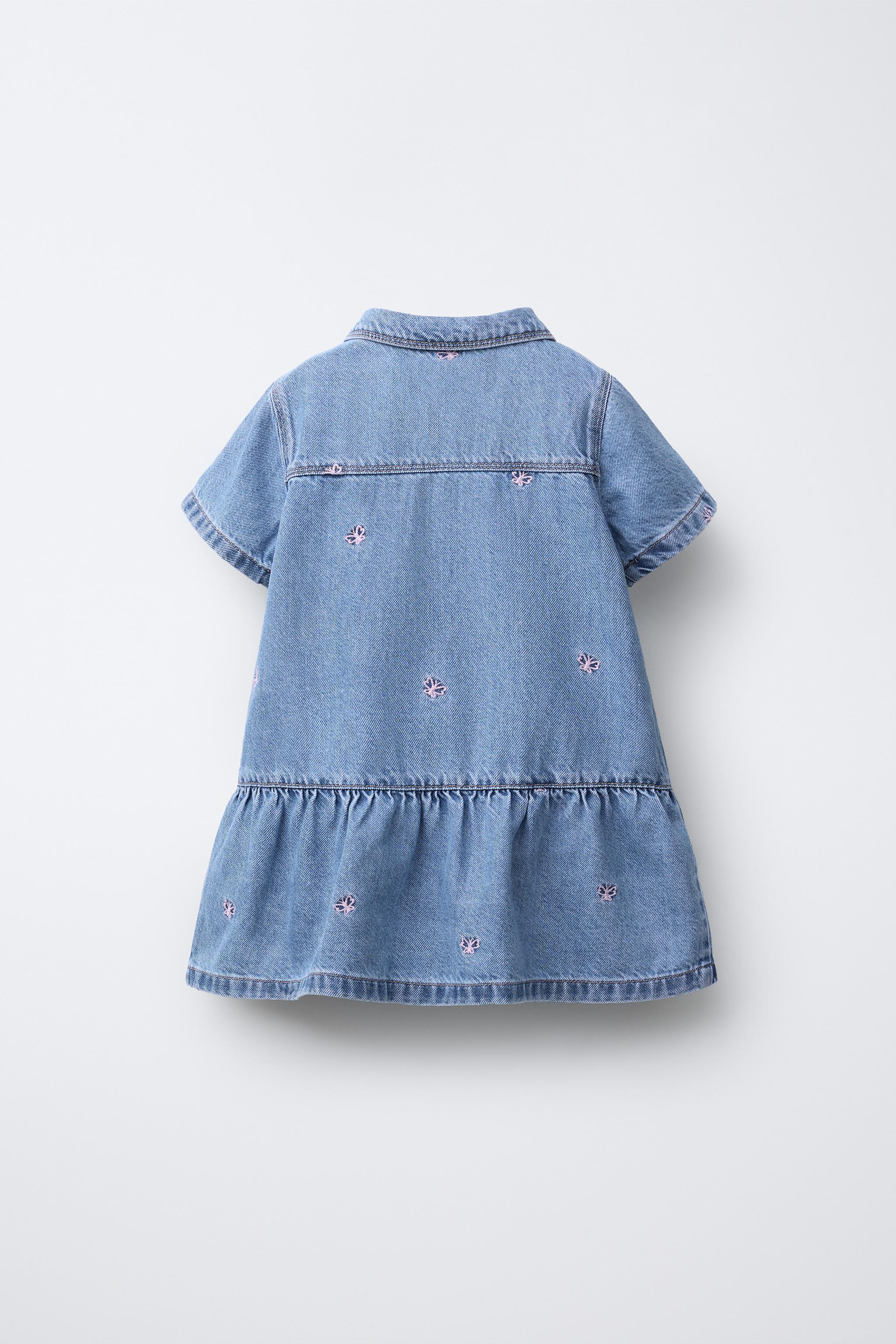 EMBROIDERED BUTTERFLY DENIM DRESS