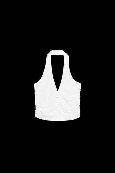 Zara RUCHED HALTER VEST TOP - White - Image 0