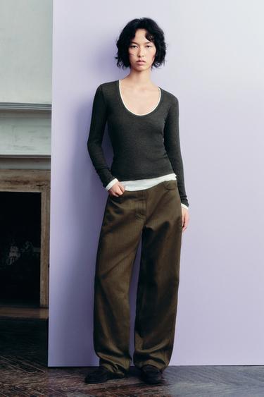 Zara 雙層效果 T 恤 - 深斑紋灰色