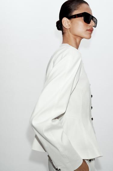 VESTE PEPLUM BOUTONS MÉTALLIQUES - Écru de Zara - Image 4