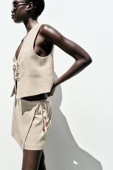 BERMUDA AVEC LIN FANTAISIE - Beige clair de Zara - Image 4