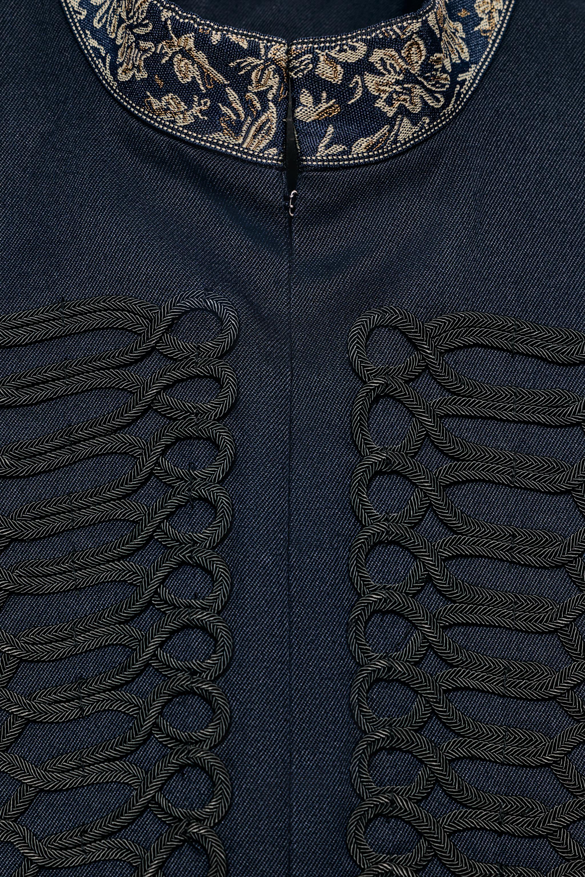 ZW COLLECTION CONTRAST EMBROIDERED WOOL-BLEND FROG-FASTENING JACKET