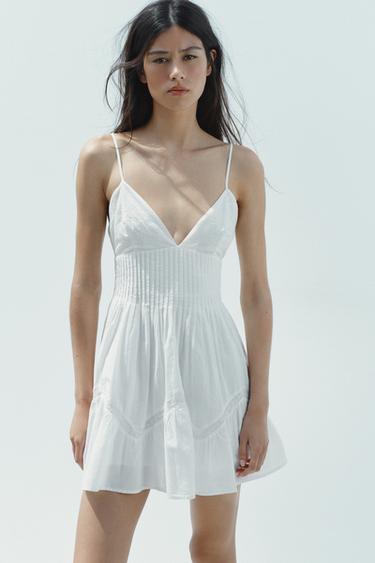 Zara EMBROIDERED SHORT DRESS - White