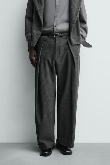 RELAXED FIT PLEATED TROUSERS - Grey marl by Zara