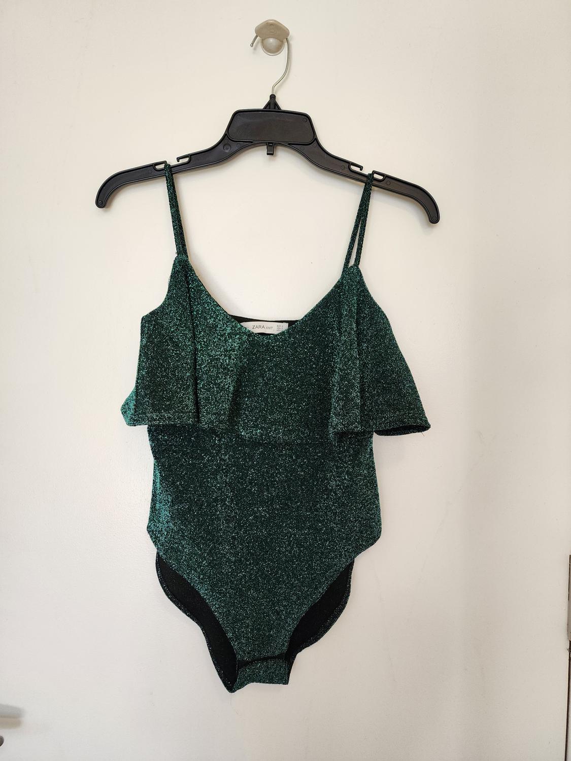 GREEN KNIT SPARKLE RUFFLE BODYSUIT - Image 3