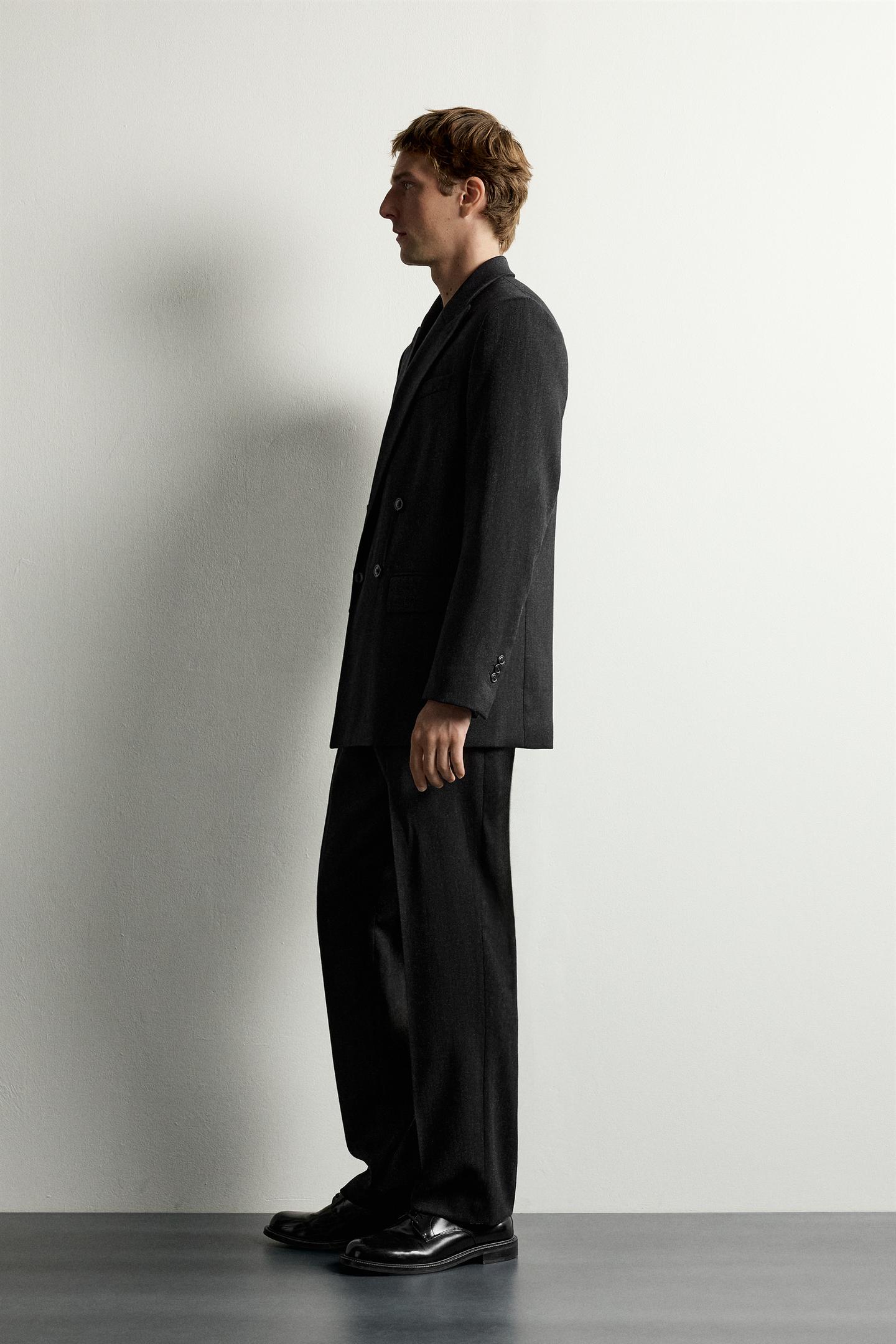 Мужской пиджак Zara 100% Wool Manteco® Double-Breasted Suit Blazer, цвет: Серый меланжевый — фото 4