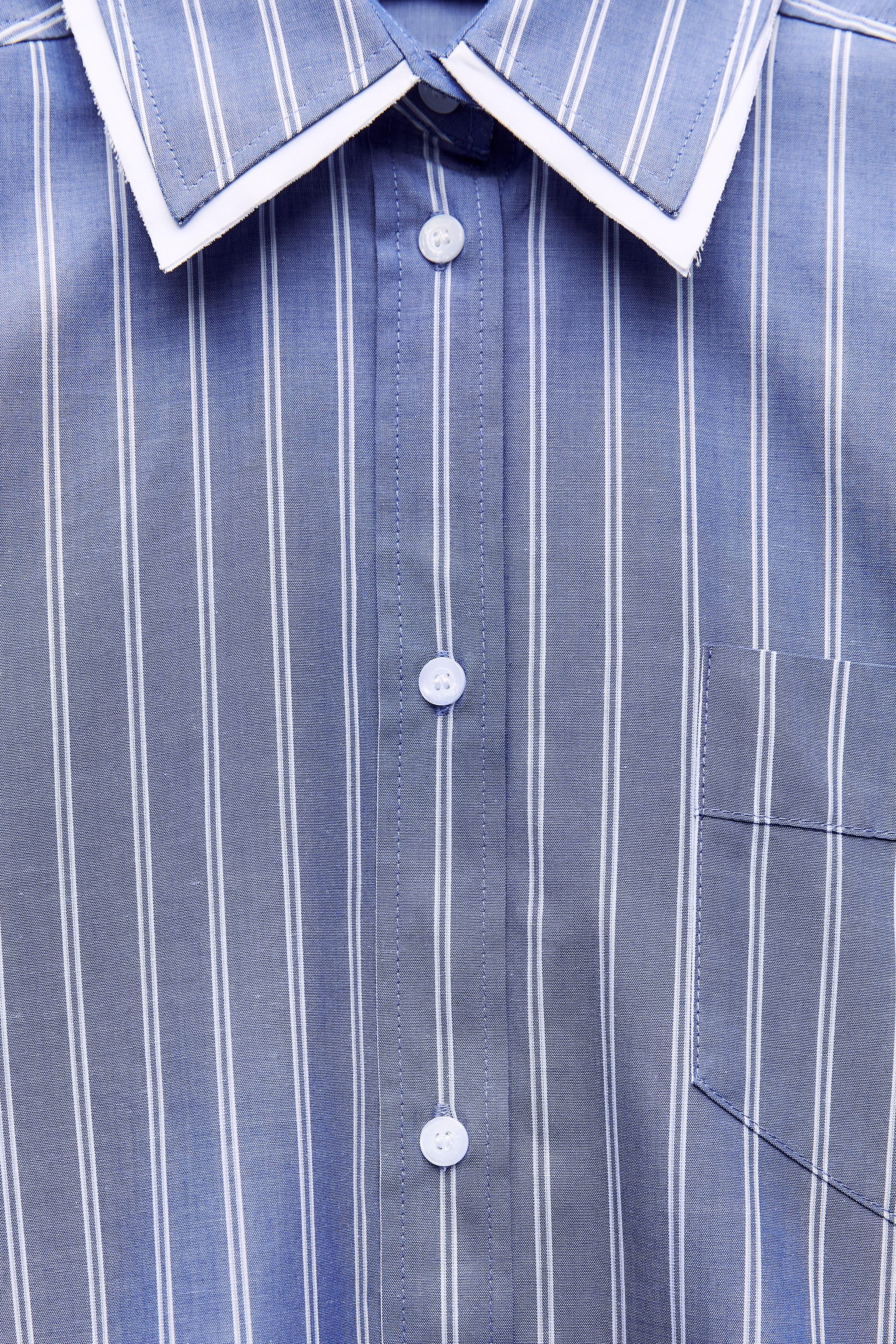 ストライプ柄コンビシャツ - 青色/白色 | ZARA Japan / 日本