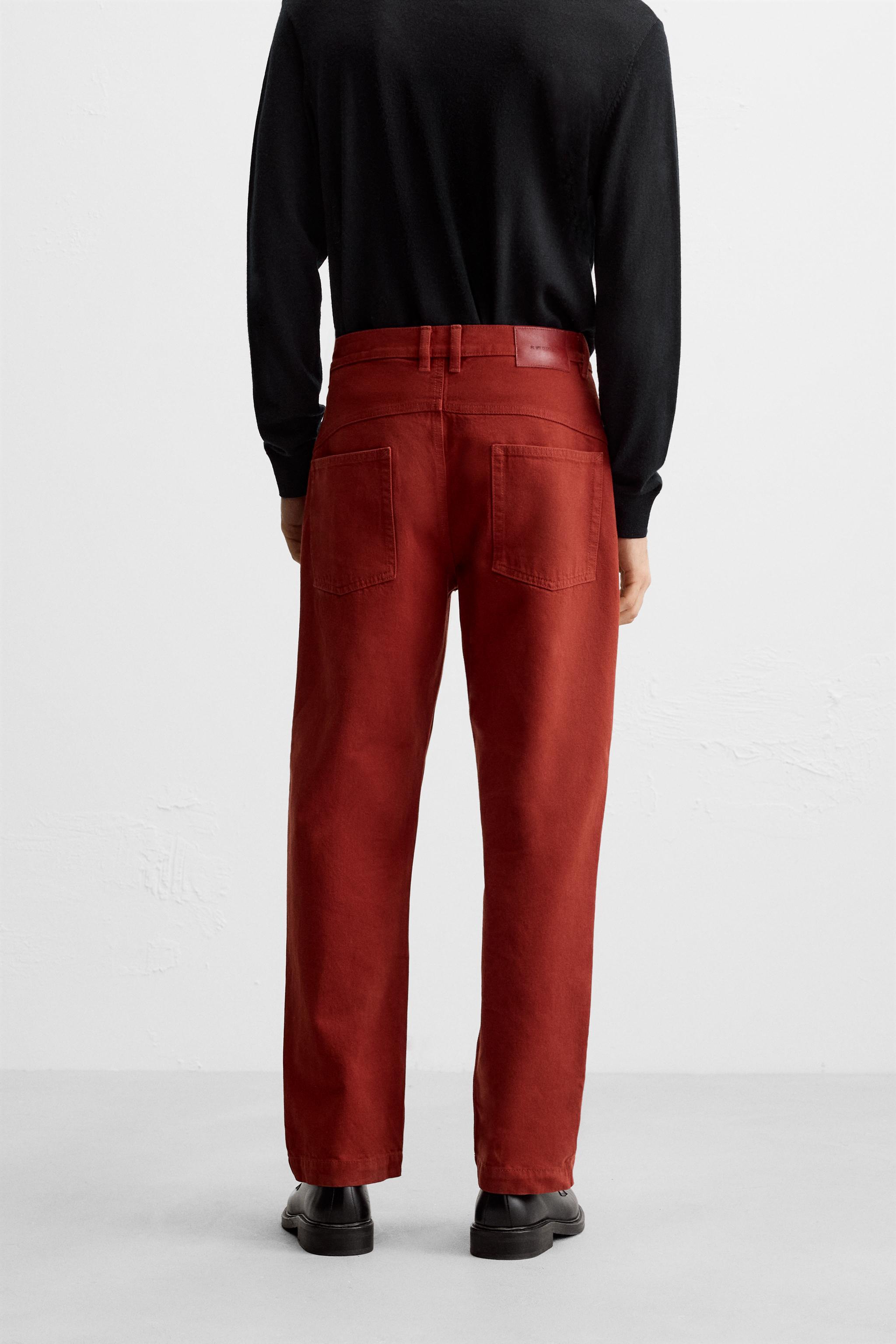 Pantalón ZARA Relaxed Fit Carpenter Hombre, Rojo, Corte Holgado