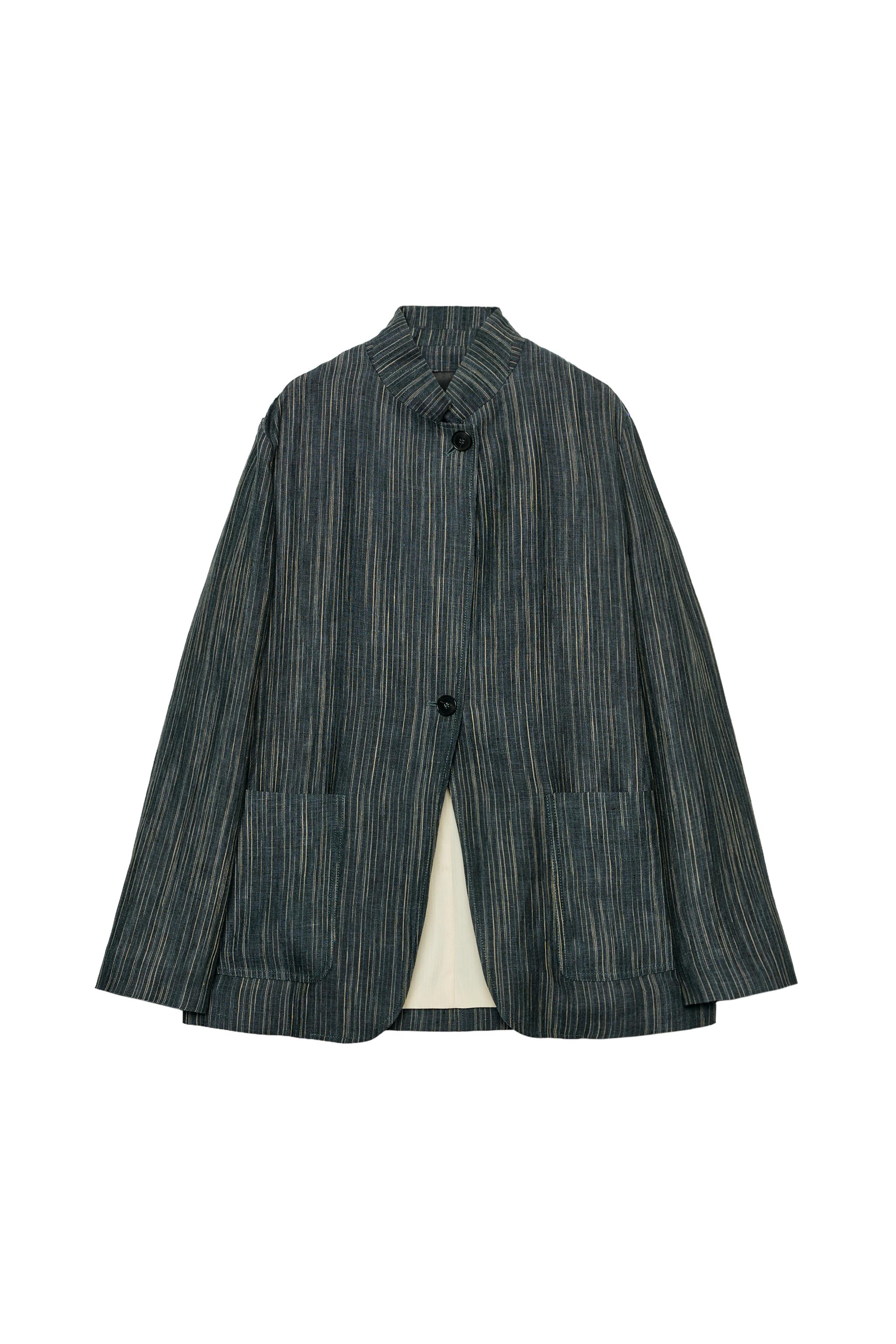 ZW COLLECTION STRIPED LINEN BLAZER - Blue gray | ZARA United States