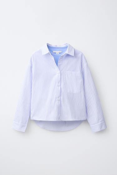 CHEMISE ET TOP RAYURES FLEURS PAILLETTES - Bleu de Zara - Image 1