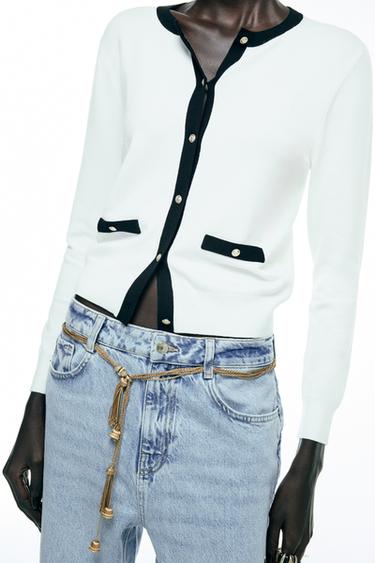 CHAQUETA PUNTO BOTONES - Blanco / Negro de Zara