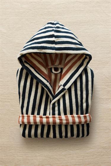 DUBBELZIJDIGE GESTREEPTE KINDERBADJAS - Zand / Blauw van Zara