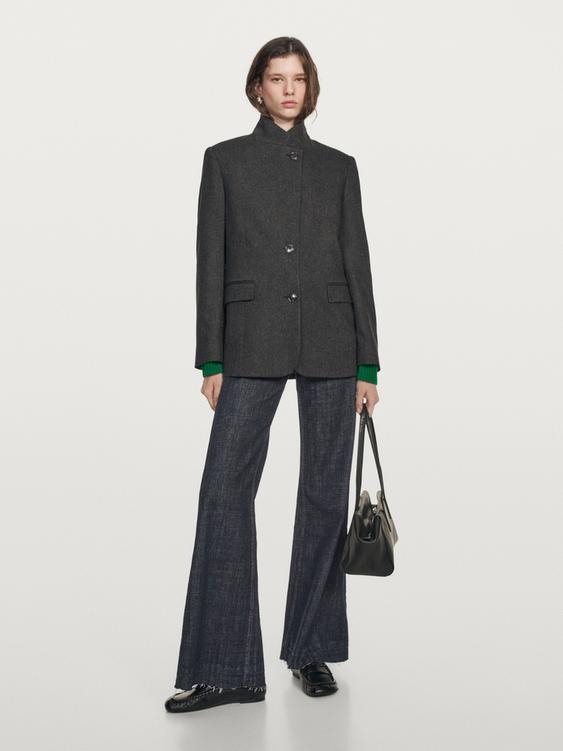 Wool blend three-button blazer