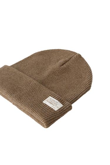 RIBBED KNIT LABEL HAT — taupe brown 2