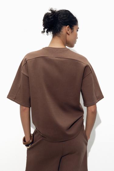 SHORT SLEEVE INTERLOCK SWEATSHIRT - Brown by Zara - Image 4