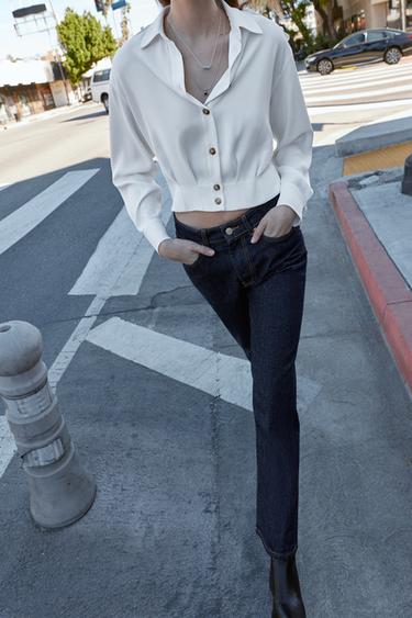 CAMISA CORTA TRABILLAS HOMBROS - Blanco roto de Zara