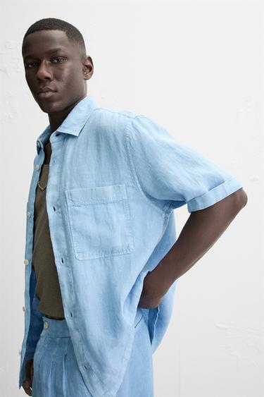 100% LINEN WASHED SHIRT - Bluish by Zara - Image 4