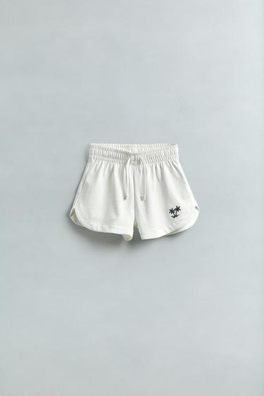Zara PALM TREE EMBROIDERED SHORTS - Ecru