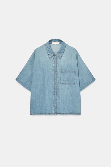 TRF SHORT SLEEVE DENIM SHIRT - Blue by Zara - Image 4