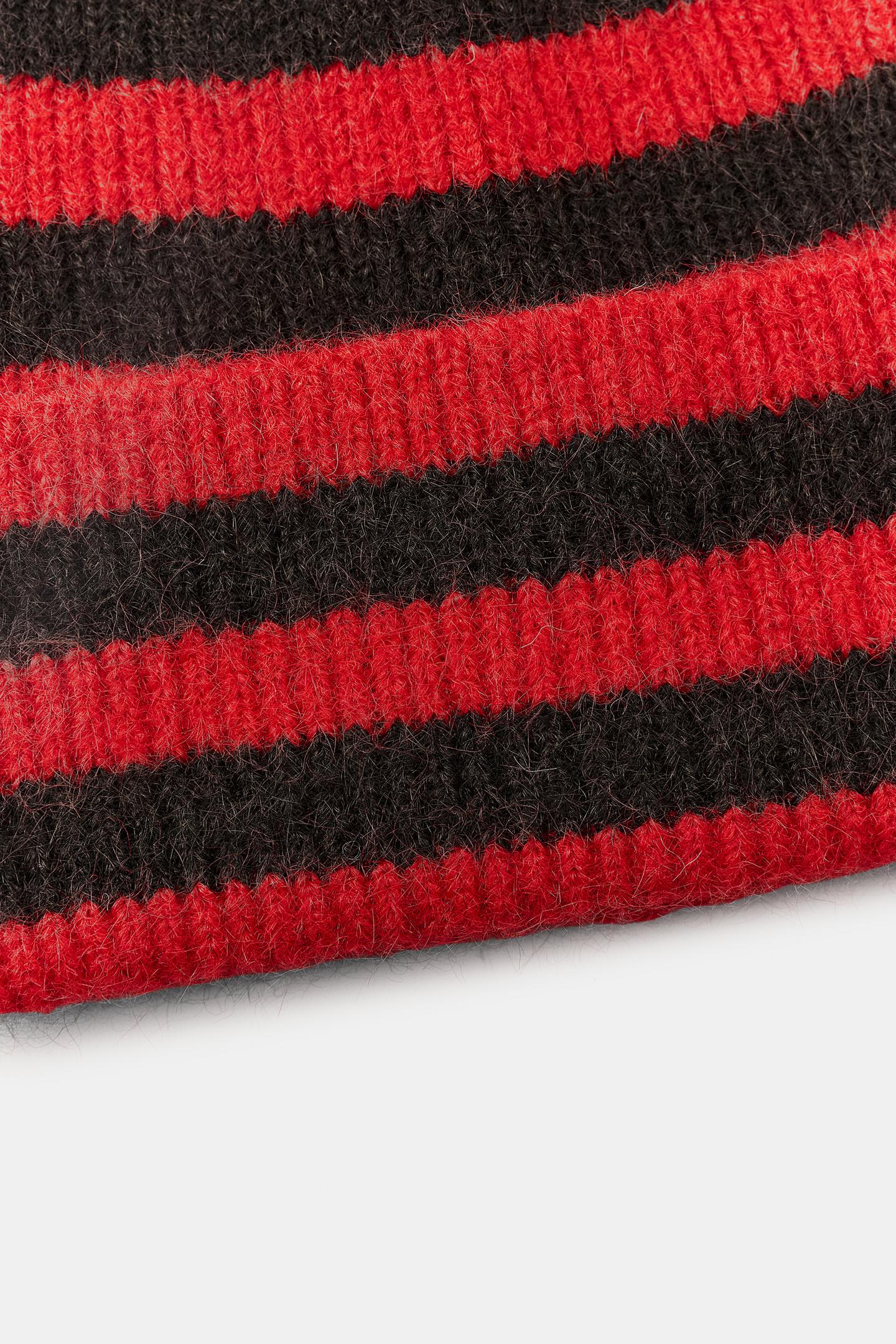 Женская шапка Zara Striped Cuffed Beanie, цвет: Красный — фото 5
