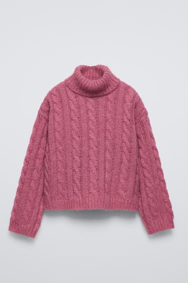 PULL EN MAILLE À TORSADES - Rose poudré de Zara - Image 2