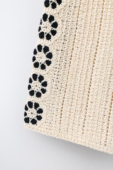 SHORT EN MAILLE À FLEURS CROCHET - Écru de Zara - Image 3
