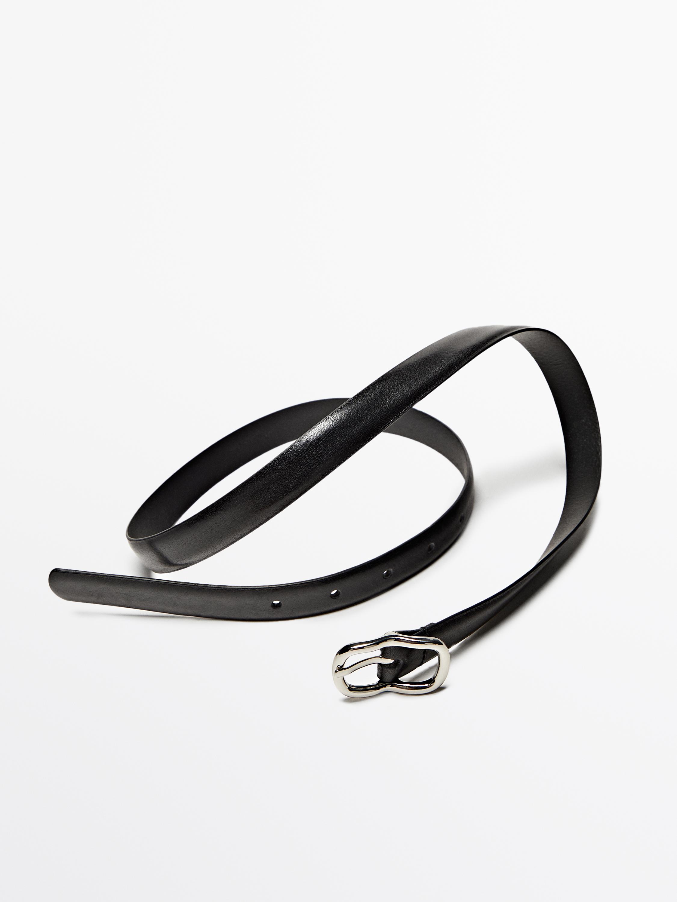 Leather belt with an oval buckle - Black | ZARA United States