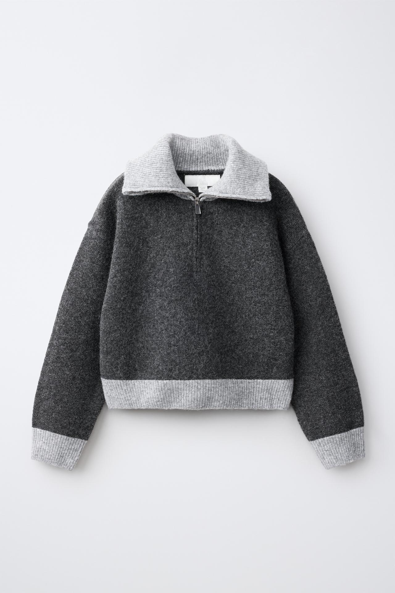 CONTRAST KNIT SWEATER — Gray marl