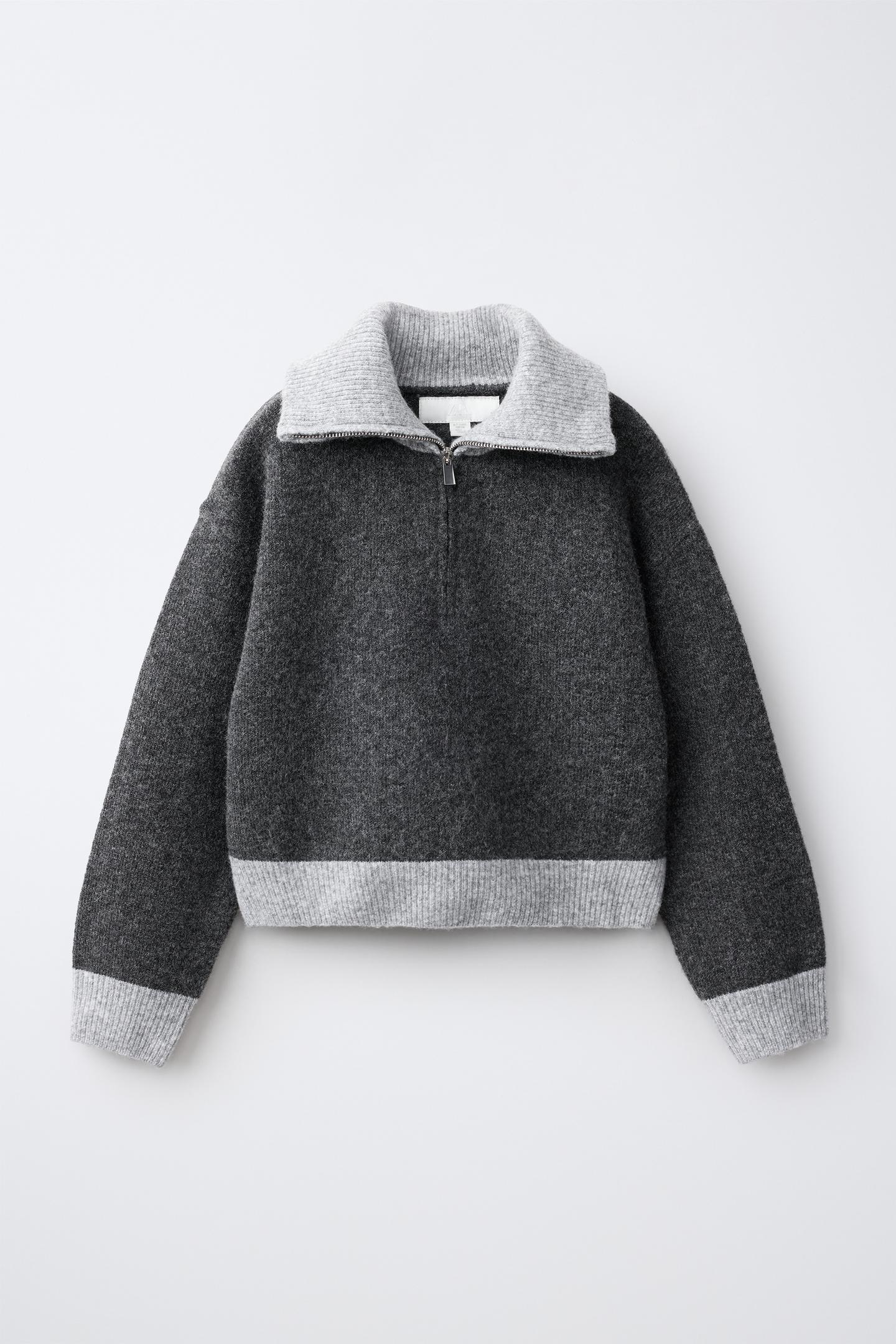 Детский свитер Zara Contrast Knit, цвет: Серый меланжевый — фото 1