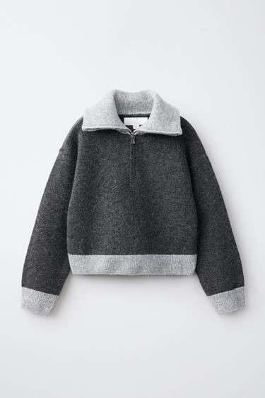 CONTRAST KNIT SWEATER — Gray marl 1