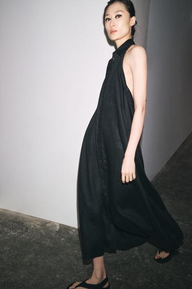 ZW COLLECTION 100% LINEN HALTER DRESS - Black by Zara - Image 5
