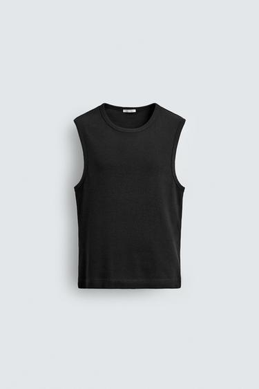 Zaras RIBBAD TANK TOP - Svart