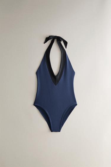 MAILLOT DE BAIN DE PLAGE HALTER À NŒUD - Bleu moyen de Zara - Image 0