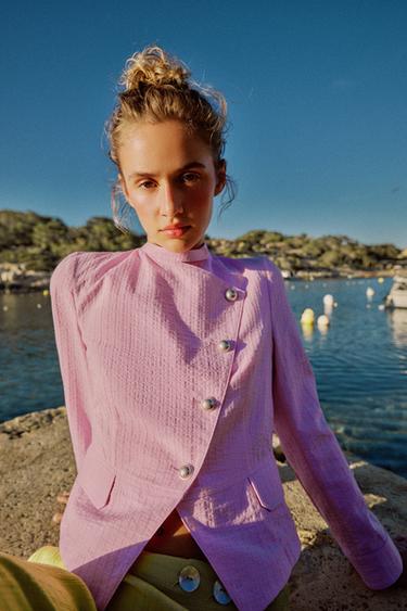 Zara 100% COTTON DOUBLE BREASTED BLAZER - Pink
