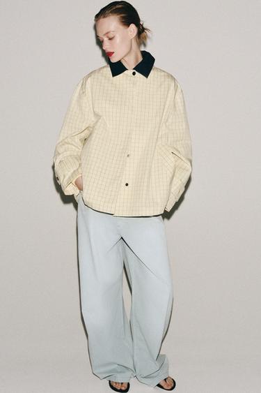 جاكيت كاروهات بياقة متباينة ZW COLLECTION - زبدة الخاص بـ Zara
