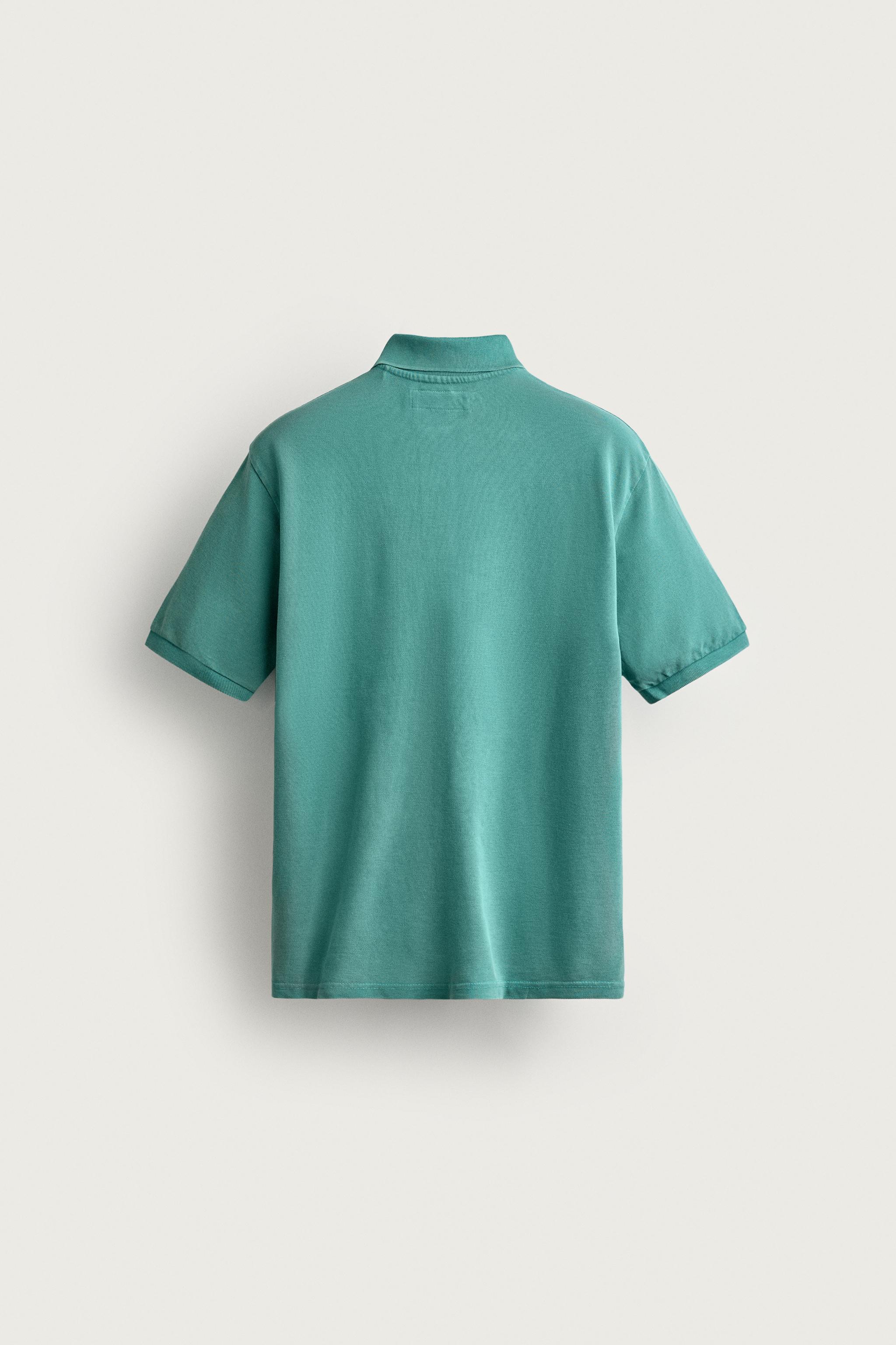 Мужские рубашки Zara REGULAR FIT WASHED PIQUÉ POLO — фото 7