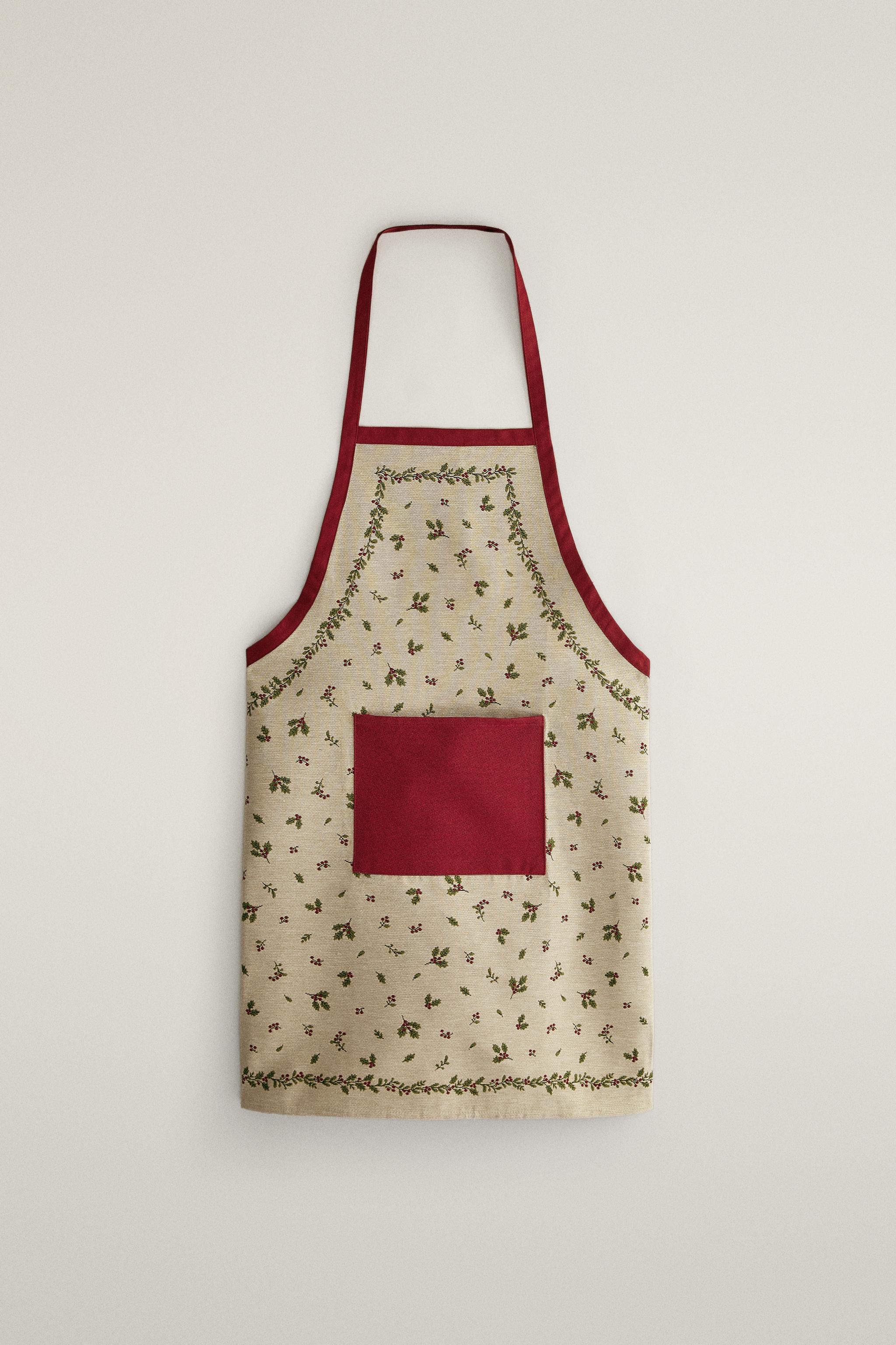 CHRISTMAS HOLLY JACQUARD COTTON APRON