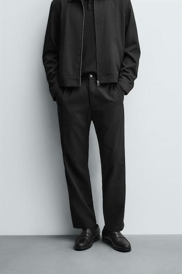 REGULAR FIT JOGGER WAIST TROUSERS - Black by Zara